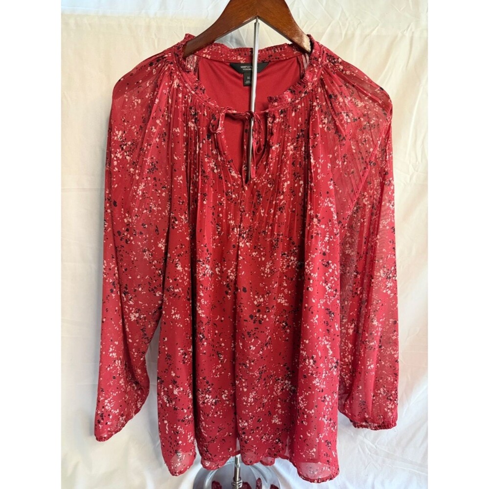 Simply Vera Wang Women's Red Long-Sleeve Peasant Blouse